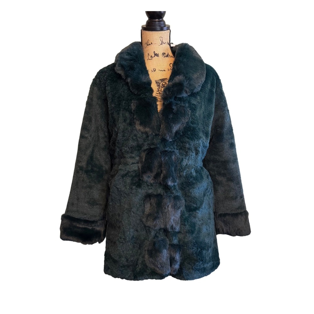 NWT Womens Soft‎ Plush Faux Fur Quilted Lined Winter Coat Jacket Green Large